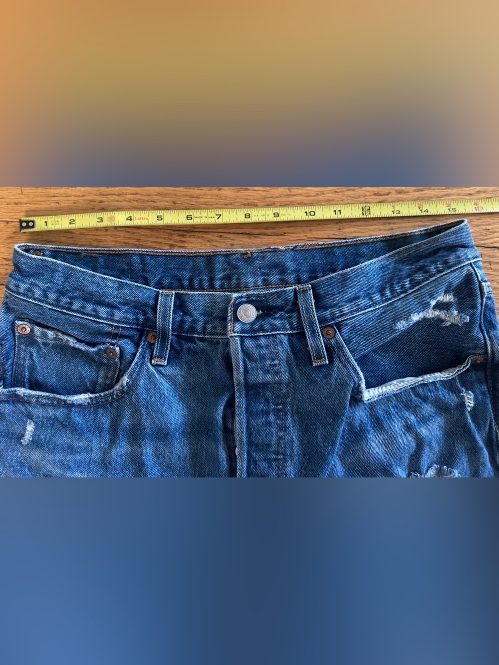 Levi's Medium Blue Distressed Straight-Leg Jeans size 30 - Picture 8 of 14